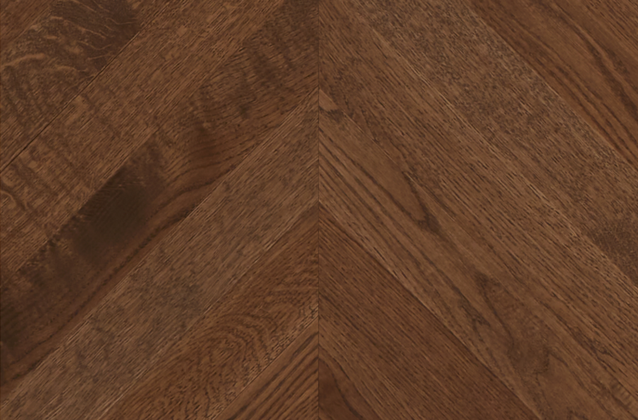 CLE00415 Prime Grade  Cocoa Lacquered Engineered European Oak Chevron